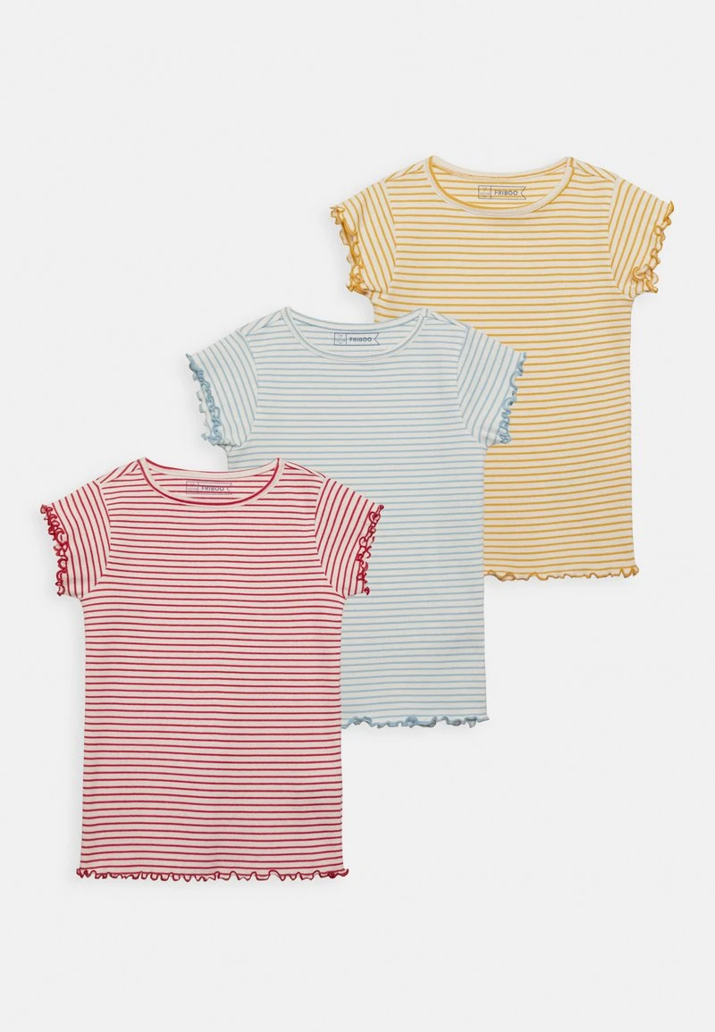 Friboo Niños 3 PACK GIRL RIB TEE - Camiseta Básica - Blue - 502_yellow - 202_pink - 402 3 Friboo Niños 3 PACK GIRL RIB TEE - Camiseta Básica - Blue - 502_yellow - 202_pink - 402